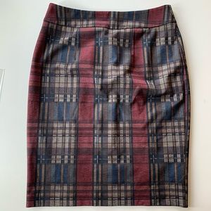 Knee length plaid pencil skirt (size 12)